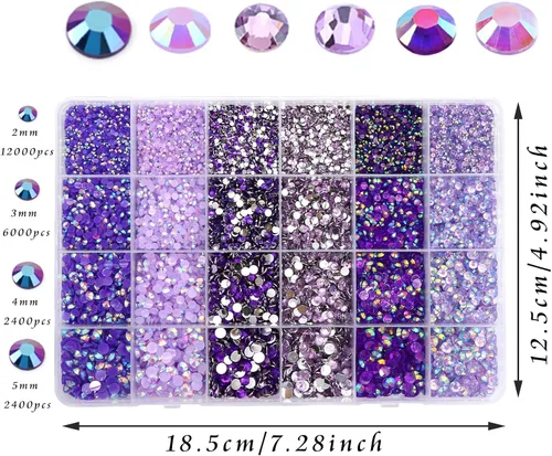 Miniatura 6 de 22800 diamantes de imitación de gelatina para arte de uñas, diamantes de imitación con parte trasera plana, color morado, brillantes a granel, gemas