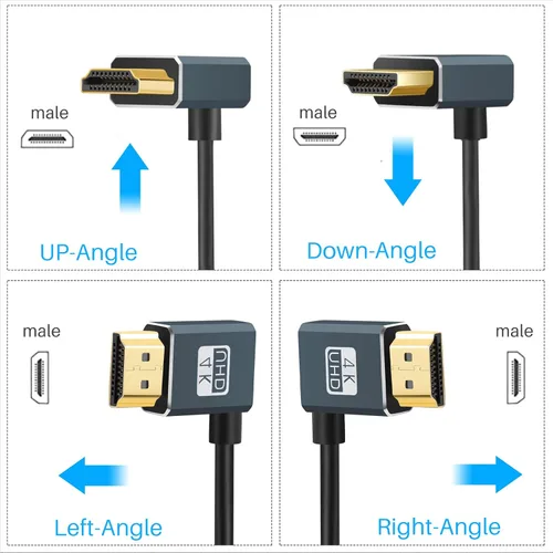 Miniatura 6 de Twozoh Cable HDMI flexible a HDMI en ángulo descendente de 90° 1 pie, cable HDMI ultra delgado y delgado compatible con 3D/4K @60Hz