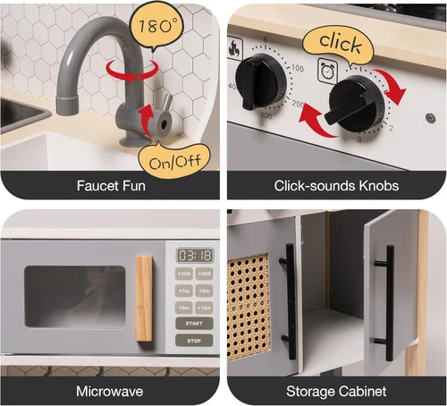 Miniatura 5 de ROBUD Cocina de Juego para Niños, Juego de Cocina de Madera con Sonidos y Luces, Juego de Cocina Moderna Vintage de Simulación para Niños Pequeños