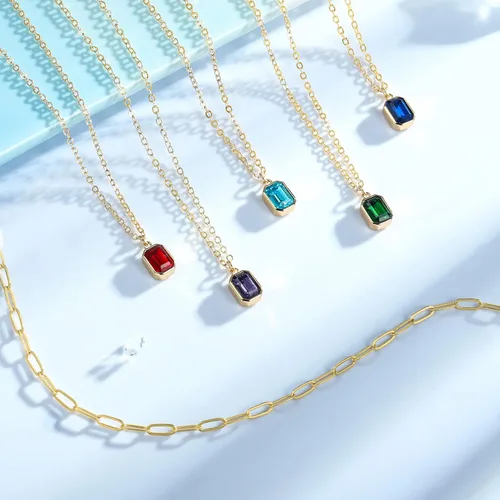 Miniatura 8 de Vrsilver Collares de oro en capas para mujer, collar de oro sólido sobre piedra natal para mujer, gargantilla de cadena con clip en capas