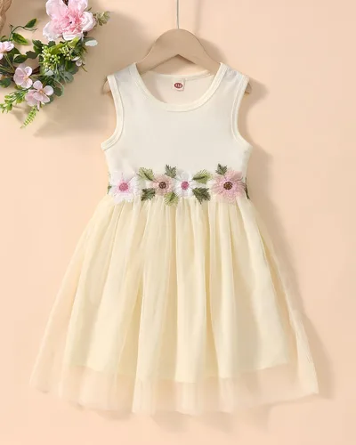 Miniatura 3 de Vestido de verano para niña de las flores tutú floral para niños sin mangas de punto princesa fiesta casual vestido de verano 2-7T