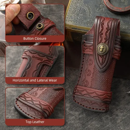 Miniatura 2 de Omesio Funda de cuchillo de bolsillo grande (L), 5.28 pulgadas (para cuchillo de <5.28 in) Fundas de cuero para cinturón, funda horizontal