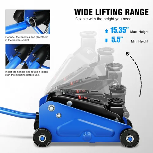 Miniatura 3 de DNA Motoring Gato Hidráulico de Carretilla de Perfil Bajo para Servicio/Piso, Capacidad de 1.5 Toneladas (3000 libras), Rango de Elevación