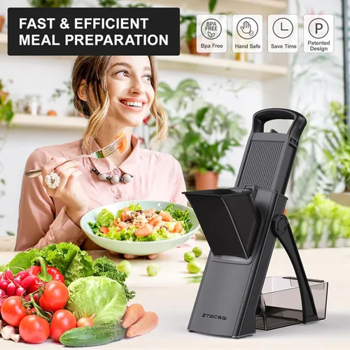 Miniatura 7 de 2025 [Todo en 1] Versión mejorada de mandolina segura para la cocina, grosor ajustable. Cortador de verduras, mandolina de preparación rápida, Black