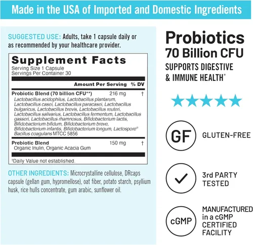 Miniatura 4 de NatureWise Probióticos 70 mil millones de UFC, 17 cepas + prebióticos orgánicos, apoyo para la salud inmunológica, digestiva e intestinal