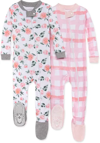 Burt's Bees Baby - Pijama para niña, con cremallera delantera y pies cerrados antideslizantes, de algodón orgánico 100%, para niñas pequeñas