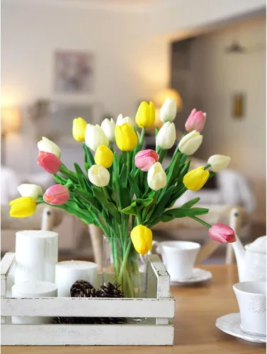 Miniatura 6 de FiveSeasonStuff - Flores artificiales de tulipanes, se sientes reales al tacto, ideales como ramo de boda, decoración del hogar, fiesta, arreglos