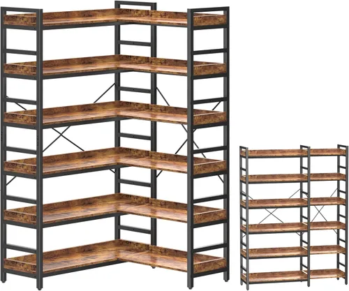 Miniatura 12 de HCHQHS - Estantería de 4 niveles, estantería industrial ajustable, estantería alta vertical, estanterías abiertas de madera y metal negro