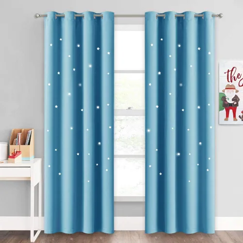 Miniatura 36 de NICETOWN Cortinas infantiles perforadas, cortinas marroquíes con estrellas azules para dormitorio de niñas, gruesas y suaves, para oscurecer la Azul
