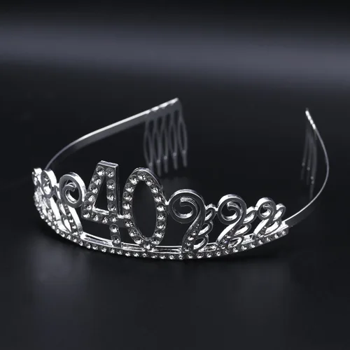 Miniatura 5 de Frcolor Tiara de cumpleaños, diamantes de imitación 40 cumpleaños coronas feliz 40 cumpleaños