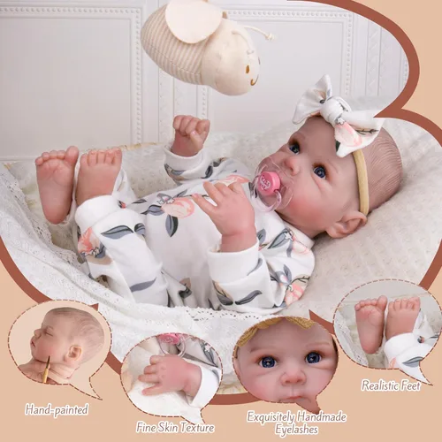 Miniatura 6 de Milidool Muñecas de bebé recién nacidas realistas de 20 pulgadas con cuerpo posable, muñecas de bebé de la vida real con accesorios para niñas