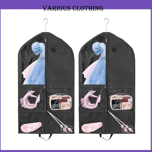 Miniatura 5 de Bolsa de ropa colgante de 40 pulgadas, impermeable, almacenamiento de disfraces de baile, bolsa de ropa de viaje para niños (rojo rosa, paquete de 2)