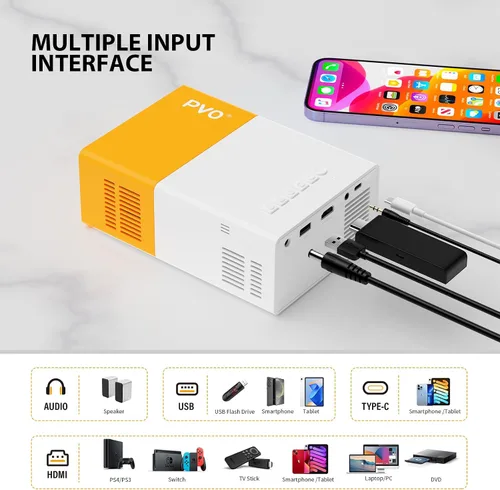Miniatura 5 de PVO Proyector WiFi Proyectores Mini Portátiles 1080P, La Pantalla del Teléfono Puede Ser Reflejada al Proyector de Video a Través de WiFi