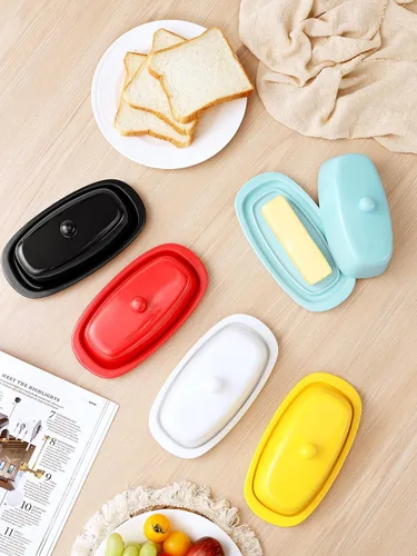 Miniatura 6 de Mantequillera de cerámica con tapa para encimera y refrigerador, soporte de mantequilla de 8 pulgadas con asa de perilla de cubierta de porcelana