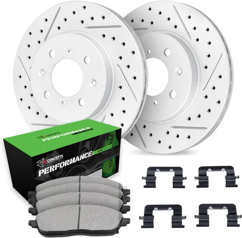 R1 Concepts Frenos delanteros y rotores | Hardware incluido | Kit de pastillas de freno y rotores deportivos de rendimiento delantero | Compatible