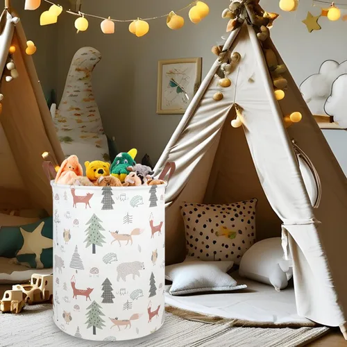 Miniatura 2 de FXOLCSHE Cesta de lavandería para bebés con animales, cesta de lavandería para bebés de animales del bosque, cesta de juguetes para niños, cesta
