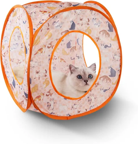 Miniatura 7 de Andiker Tienda para gatos, túnel de gatos con 3 agujeros seguro y fuerte, lindo túnel plegable fácil de transportar para gatos de interior, gatitos