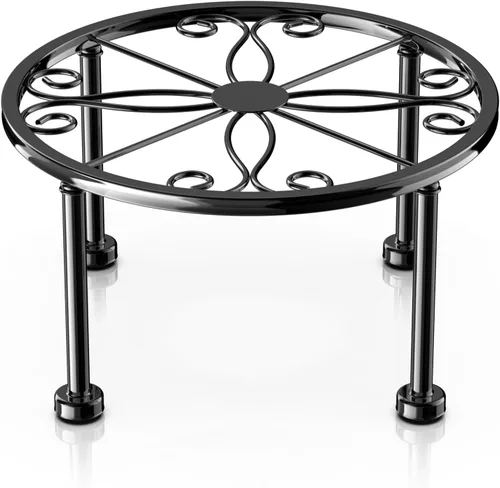 Regalos de Jardín para Amantes de Plantas Soporte de Plantas de Metal Negro con Base Antideslizante, Resistente al Óxido, Decorativo, Redondo,