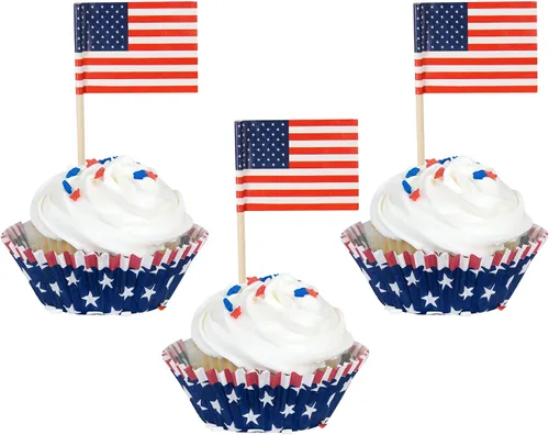 Miniatura 13 de Gyufise 24 adornos para cupcakes del Día de la Independencia con mapa de la bandera de Estados Unidos, patrióticos para cupcakes del 4 de julio, Día
