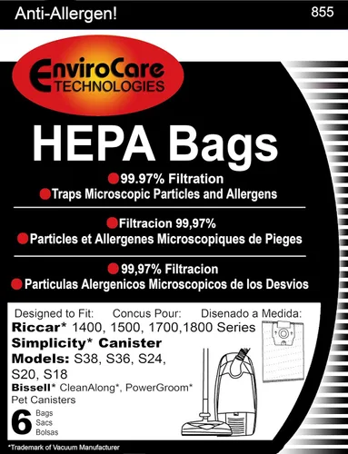 EnviroCare Bolsas de repuesto para aspiradora con filtración HEPA hechas para adaptarse a los recipientes Riccar 1400, 1500, 1700, 1800 y Simplicity