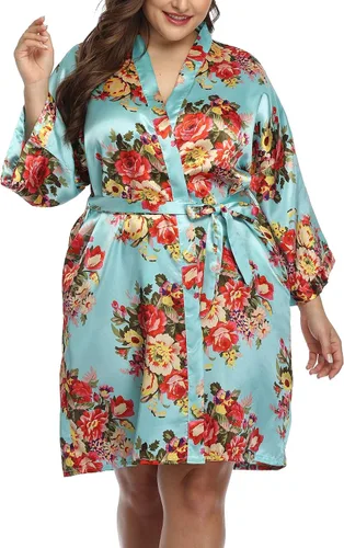 Bata tipo kimono de satén sedoso para mujer, talla grande, para boda, fiesta, dama de honor, ropa de dormir, bata de baño