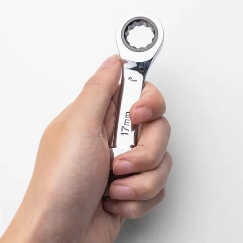 Miniatura 4 de FLZOSPER - Llave de caja de extremo estriado métrica de 11 mm Stubby, llave combinada de trinquete de 72 dientes