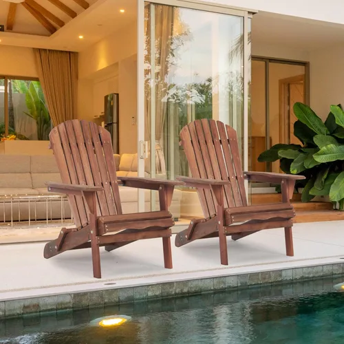 Miniatura 2 de Juego de 2 sillas Adirondack plegables de madera, sillas de madera para jardín al aire libre, silla de patio de madera de cedro maciza para jardín