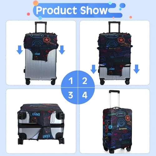 Miniatura 5 de Sherr Funda de equipaje de viaje de 3 piezas, protector de maleta, funda antiarañazos, fundas de equipaje lavables, Tema Vintage
