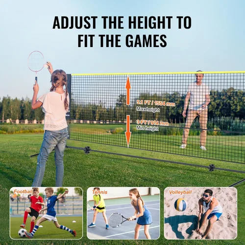 Miniatura 5 de VEVOR Badminton Net, Height Adjustable Volleyball Net, Wide Foldable Pickleball Net, Portable Easy Setup Tennis Net Set with Poles, Stand and Carry