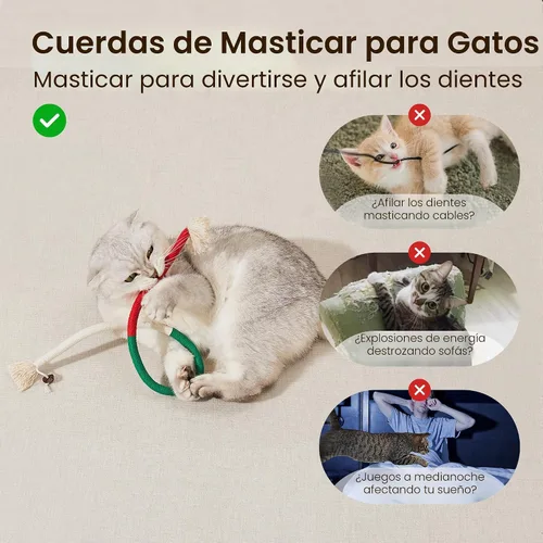 Miniatura 2 de Potaroma Juguetes para gatos con cuerdas para masticar 3 piezas con hierba gatera natural recargable, juguete seguro para limpieza de dientes
