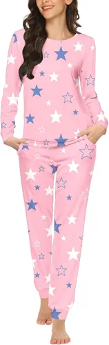 Miniatura 205 de Ekouaer Conjunto de pijama de manga larga para mujer, ropa de dormir suave con cuello redondo y bolsillos