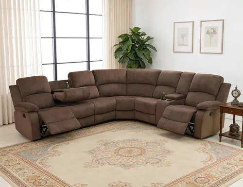 Miniatura 34 de Juego de sofá seccional reclinable manual, juegos de muebles de sala de estar, sofá seccional en forma de L y 2 sillas, cómodo sofá reclinable