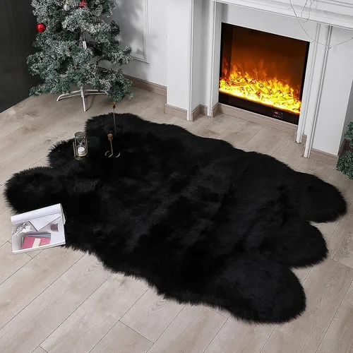 Miniatura 49 de linmopm Alfombra de piel sintética de pelo lanudo esponjoso negro de 2x6 pies para dormitorio, cabecera de la cama, suelo, sala de estar, cojín