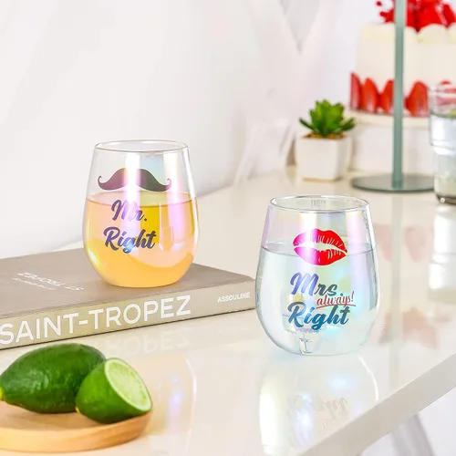 Miniatura 3 de SHENDONG Mr Right Mrs Always Right Copas de vino para parejas, regalo para parejas, compromiso, Navidad, boda, despedida de soltera, regalos