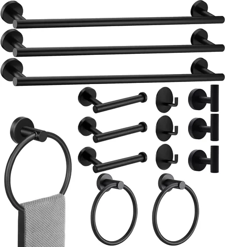 Miniatura 7 de Juego de 8 toallas de baño, incluye 2 toallas de 23.6 pulgadas, 2 ganchos para toallas, 2 anillos de toalla, 2 soportes para papel higiénico