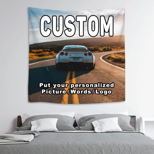 Miniatura 9 de KafePross Tapiz personalizado para colgar en la pared, 30 x 30 pulgadas, personaliza tu imagen, texto, dormitorio, pancarta para dormitorio