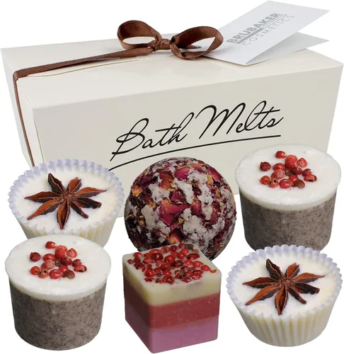 BRUBAKER Juego de 6 Baño Melts Holly Jolly – Juego de regalo de Navidad vegano hecho a mano – Todo natural con manteca de karité orgánica, manteca
