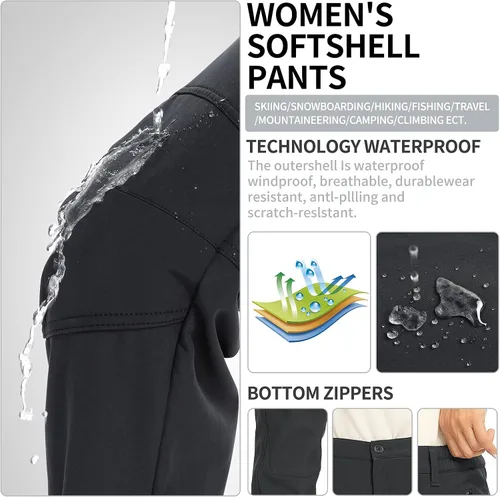 Miniatura 5 de Womens Waterproof Snow Ski Pants Hiking Fleece lined Insulated Windproof Softshell Snowboard Outdoor Pants