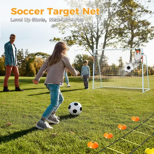 Miniatura 5 de Portería de fútbol de 12 x 6, 10 x 6.5, 8 x 6, 6 x 4 pies, portería de fútbol de metal para patio trasero, portería de fútbol para niños, jóvenes