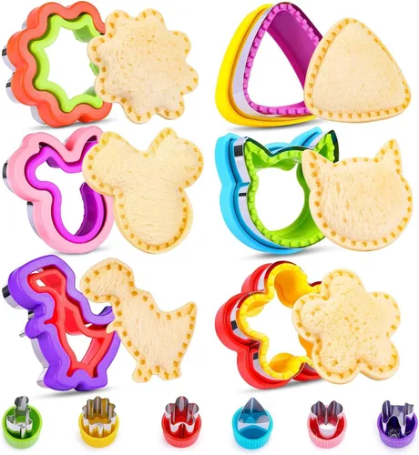 12 Pack Juego de cortador y sellador de sándwiches, pan con corteza, quita corteza de pan, sellos de galletas DIY, moldes, cortadores de frutas y