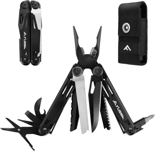 Miniatura 11 de FLISSA Multiherramienta, cuchillo de bolsillo multiherramienta 15 en 1 con funda, alicates multiherramienta EDC de acero inoxidable para hombres