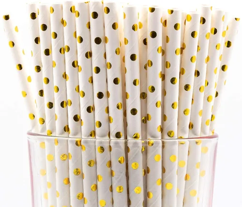 Miniatura 21 de Paquete de 150 pajitas de papel biodegradables con lunares rojos de 4 capas (compostables, no tóxicas, sin BPA)