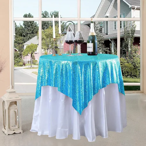 Miniatura 88 de Manteles redondos de lentejuelas negros para fiestas, de 121,9 cm, mantel redondo de purpurina ajustado, pequeño, lindo y dulce, para boda