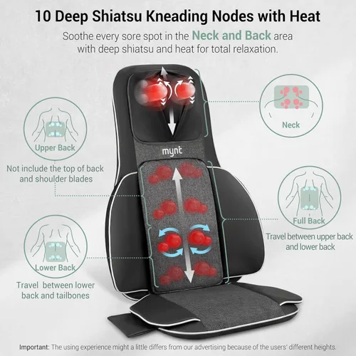 Miniatura 3 de Mynt Aprobado por FSA y HSA Masajeador Shiatsu para Cuello y Espalda Compatible con Silla con 10 Nodos de Amasar Profundo, Masaje Ajustable 2D y 3D
