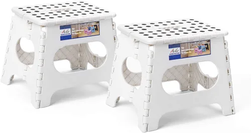 Miniatura 41 de ACKO Taburete plegable plegable de 16 pulgadas, 400 libras de capacidad, taburetes de plástico para adultos y niños, taburetes plegables para Blanco