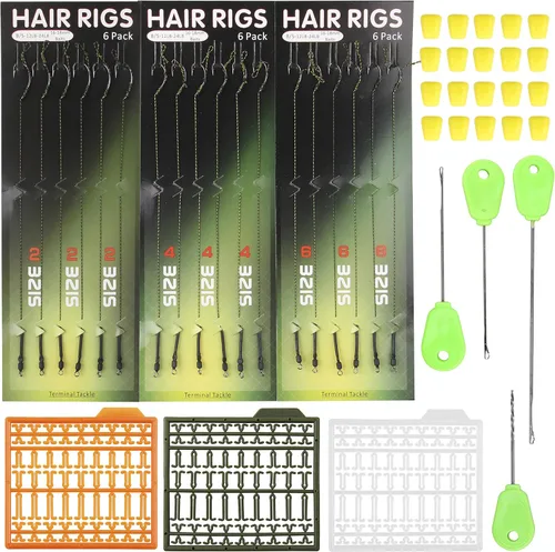 Kit de aparejos de pesca para el pelo de la carpa – 45 piezas curvadas de púas de la carpa gancho trenzado línea cebo tapón aguja herramienta aroma