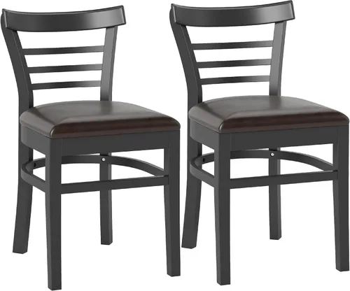 KOTEK Juego de 2 sillas de comedor de madera, sillas de cocina de madera de goma maciza con asiento acolchado de piel sintética y respaldo curvo,