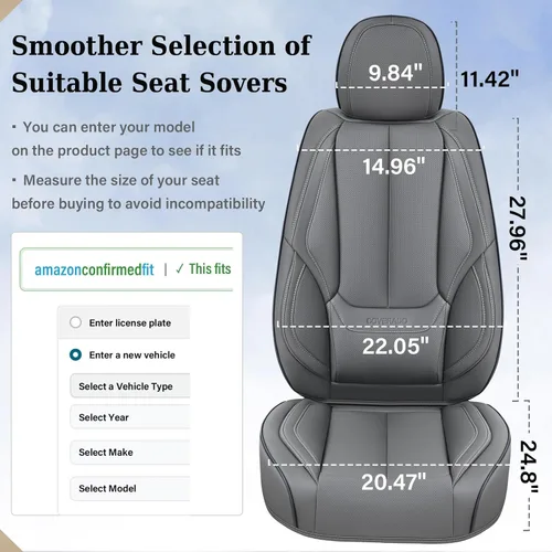 Miniatura 6 de Coverado - Juego completo de fundas de asiento de automóvil grises de cuero napa, impermeables, con cojín para asientos delanteros y respaldos, apto