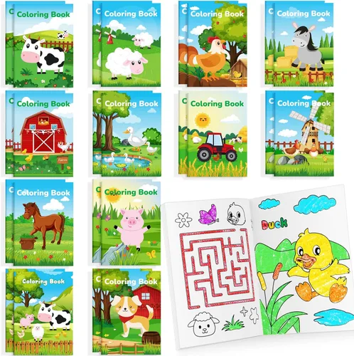 BenLouis 24 piezas de libros para colorear mini de animales de granja, recuerdos de fiesta para niños, pequeños libros de actividades a granel para