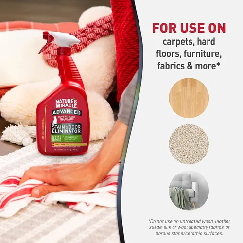 Miniatura 8 de Nature's Miracle Spray Avanzado Eliminador de Manchas y Olores para Gatos, Fórmula Enzimática para Desastres Severos, Aroma Sunny Lemon, 32 onzas